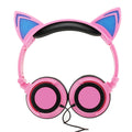 Colourful LED cat ear headphones with glowing ears and cushions, showing 3.5mm plug.