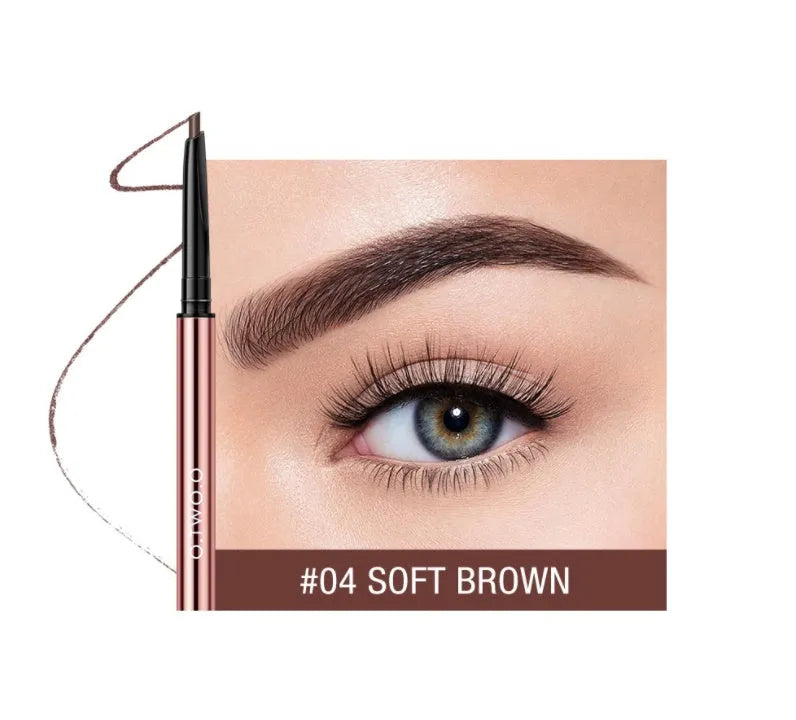 Eyebrow makeup pencil in colour box packaging showing six natural shade options