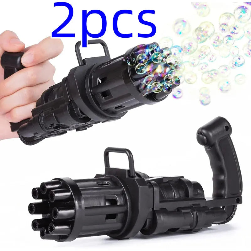 Kids plastic bubble machine gun toy in pink, gold or black colour with trigger.