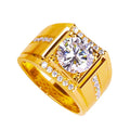 Men's geometric adjustable copper ring with high-carbon diamond zircon stones in an electroplated finish.