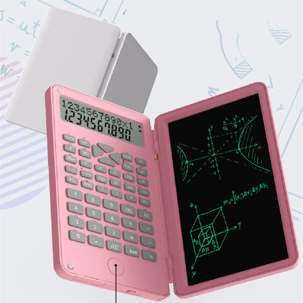 Plastic scientific calculator with handwriting board in black colour, measuring 162 x 82.2 x 18.3mm
