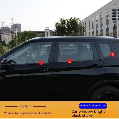 Pre-cut protective films for 23 Outlander window columns in carbon fibre and bright black finishes