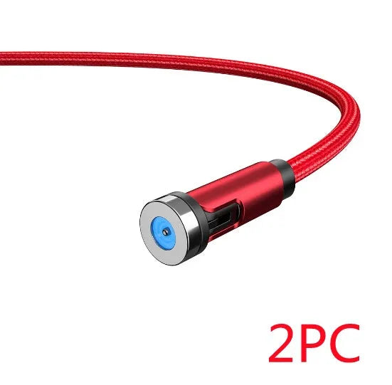 Essager black magnetic USB cable with rotating head and blue LED light, shown connecting to a phone.