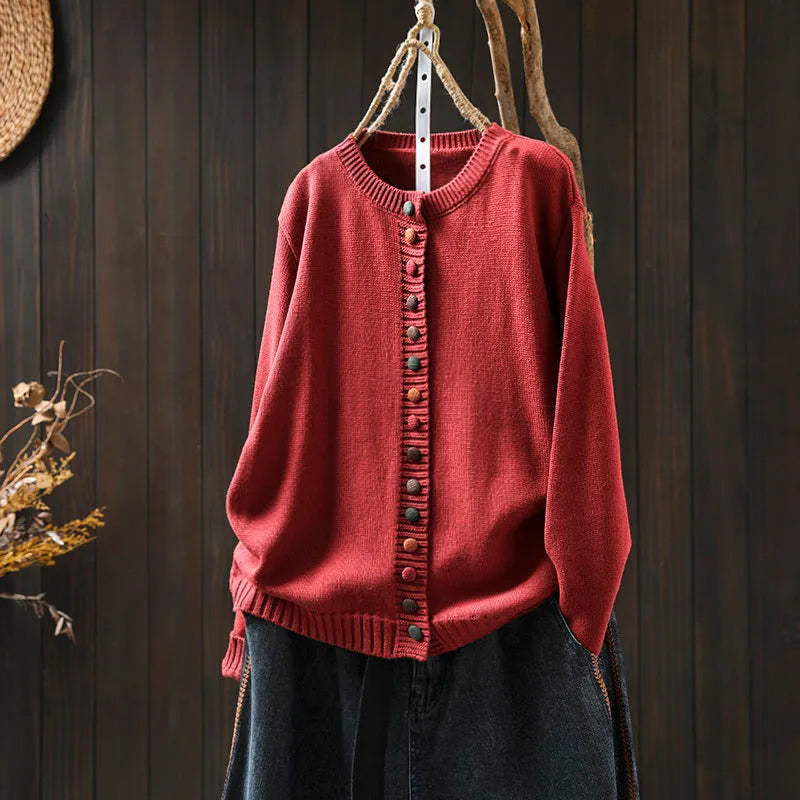 Women's colourful button cotton blend spandex sweater cardigan loose-fitting slimming coat art retro long sleeves