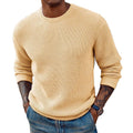 Men's solid colour round neck sweater pullover in beige, casual knit top