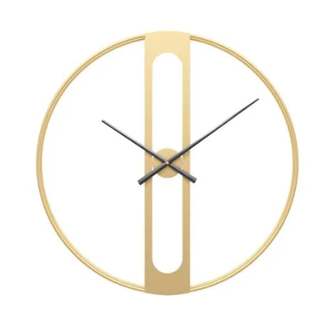 Large 50cm round metal wall clock in black or gold finish on a wall