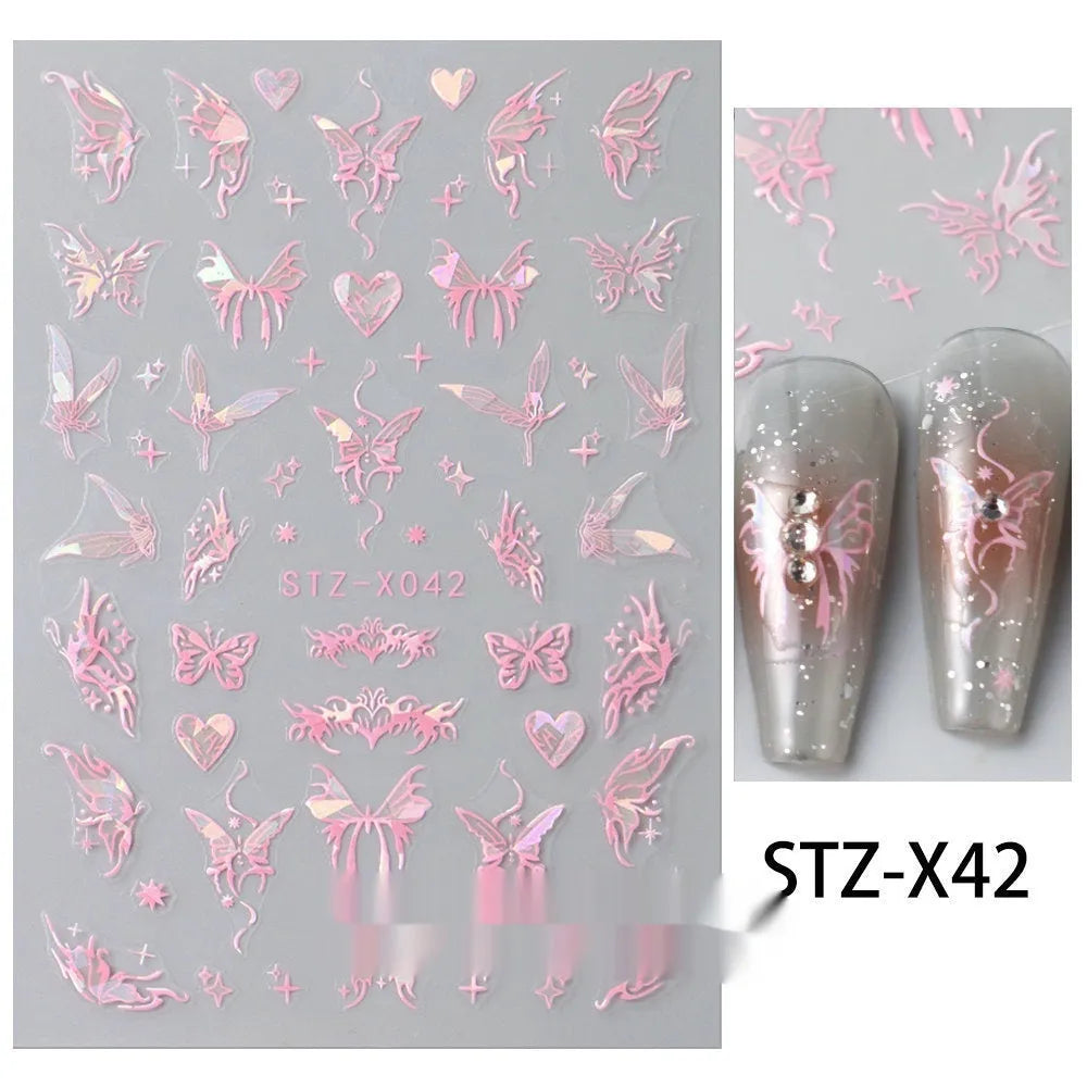 Sheet of black and silver stripe nail art stickers from a cartoon series for DIY manicures.