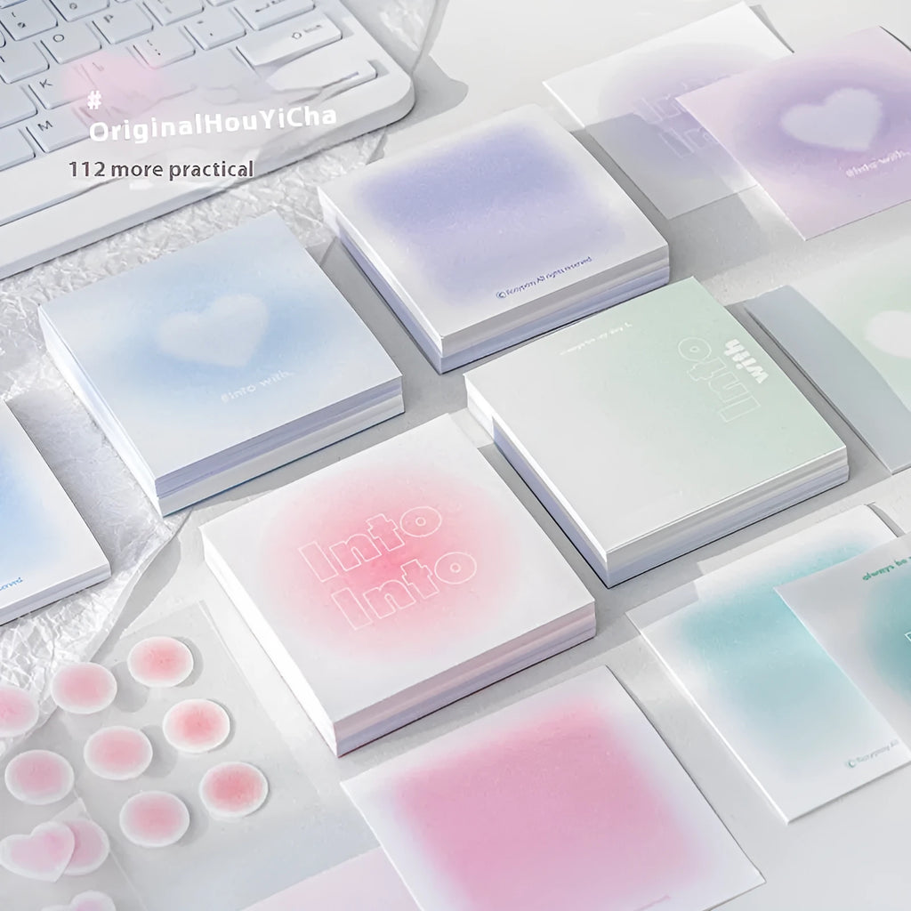 Square gradient parchment multifunctional notepad paper brick with sticky notes and stickers in blush green blue purple colours