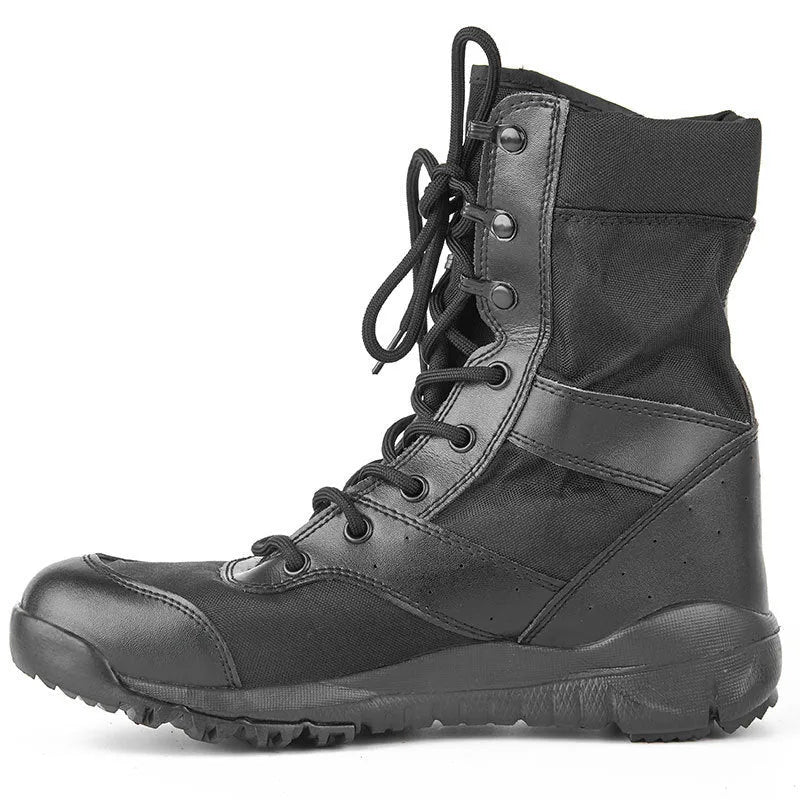 Yulong Combat Boots tactical desert climbing footwear in black and sand colours for outdoor hiking and camping