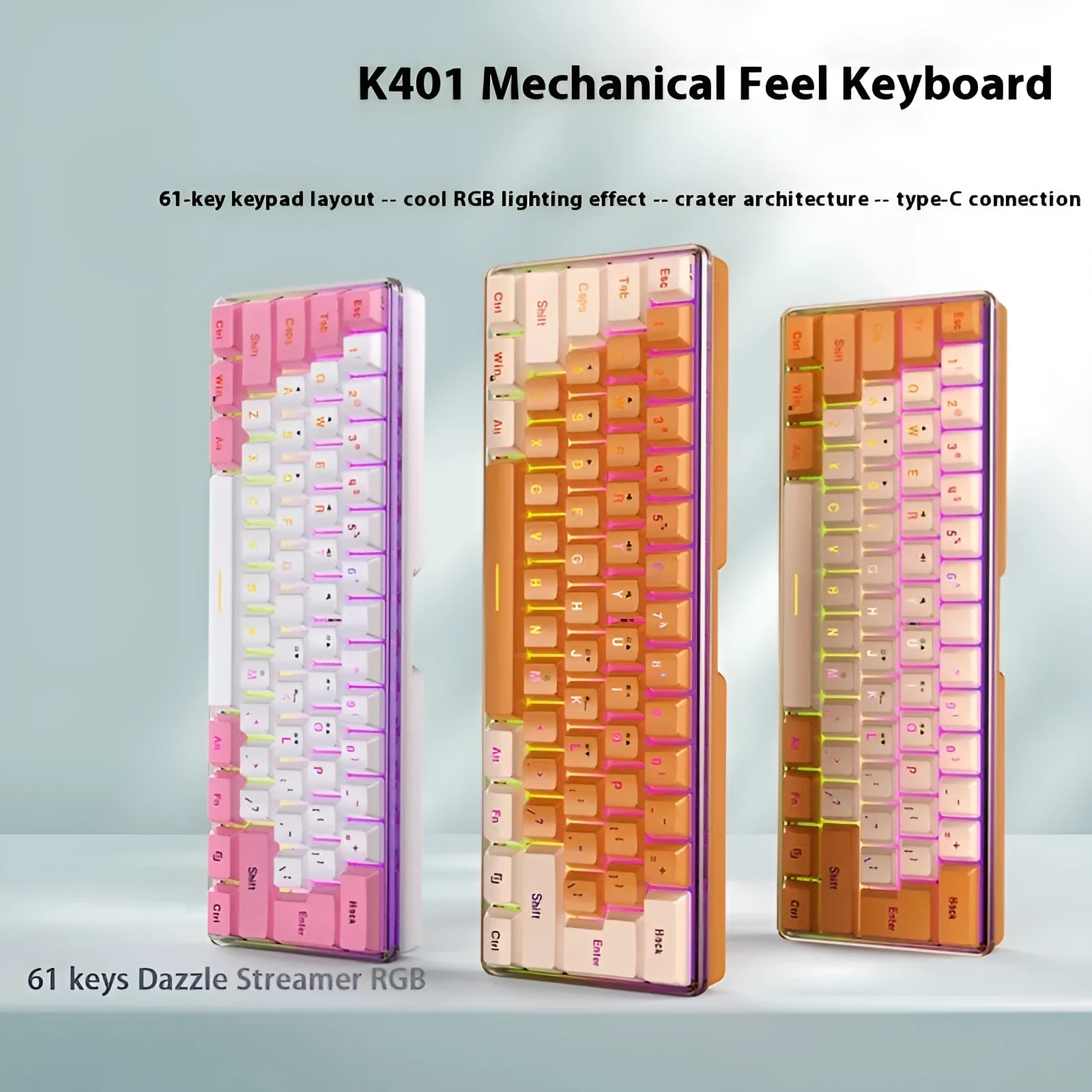 Simple Home K401-black RGB luminous compact wired keyboard on a desk