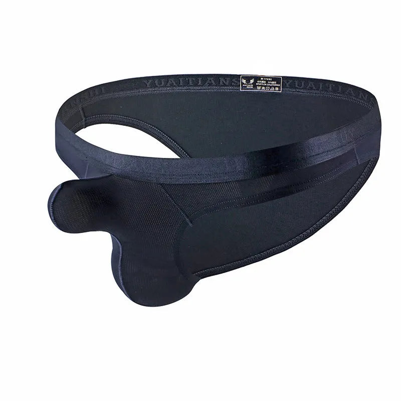 Men's thin solid colour low waist underwear in nylon, shown in deep sky blue.