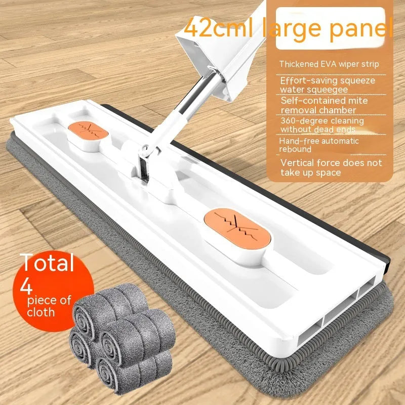 Large flat mop with 360 rotating head and stainless steel extended handle for home floor cleaning