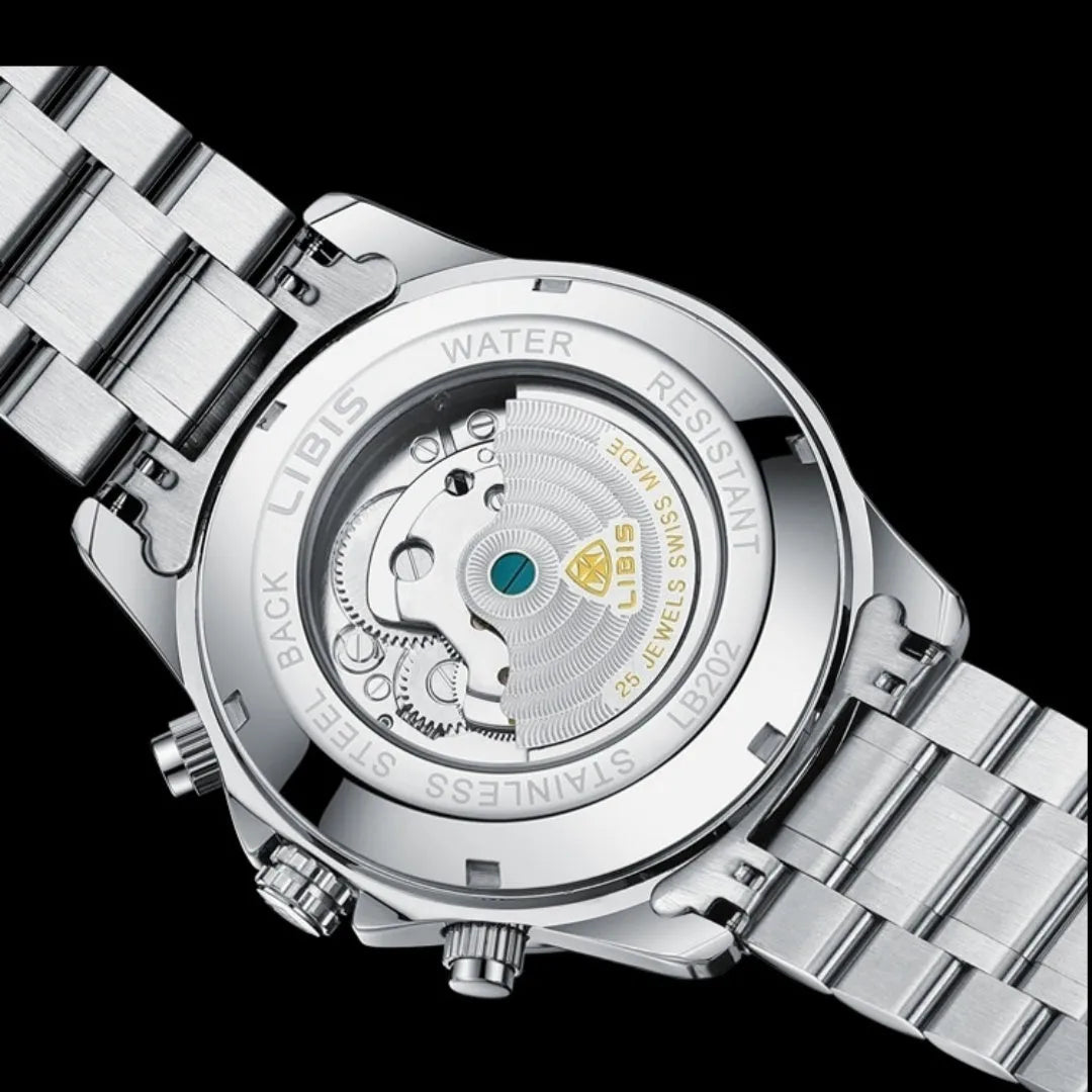 Men's silver steel belt automatic perpetual calendar mechanical watch with business style