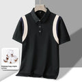 Men's striped cotton t-shirt with business lapel and Korean-style loose fit in summer colours