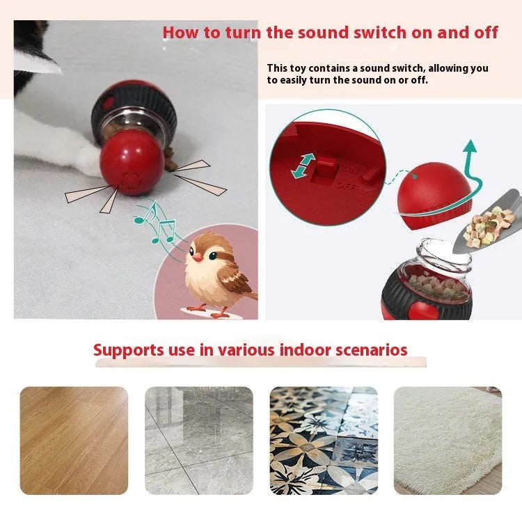 Rotating plastic cat toy with super ball colour and food dropping mechanism