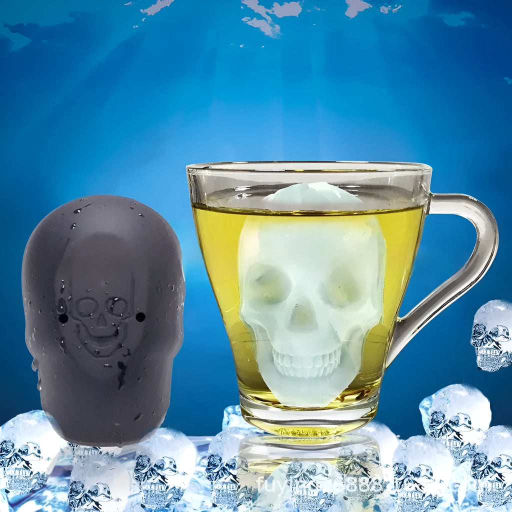 3D Halloween skull ice cube tray in food-grade edible silicon showing detailed skull shapes