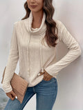Apricot coloured long sleeve hooded pullover sweater with drawstring closure