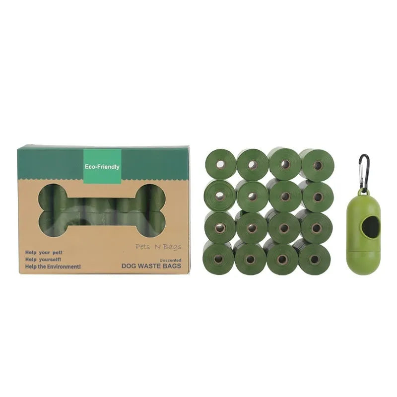 EPI degradable pet waste bag roll and dispenser in green colour