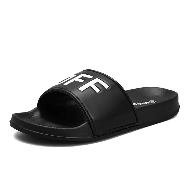Personalised large-size men's open-toe slippers with rubber soles in black and white
