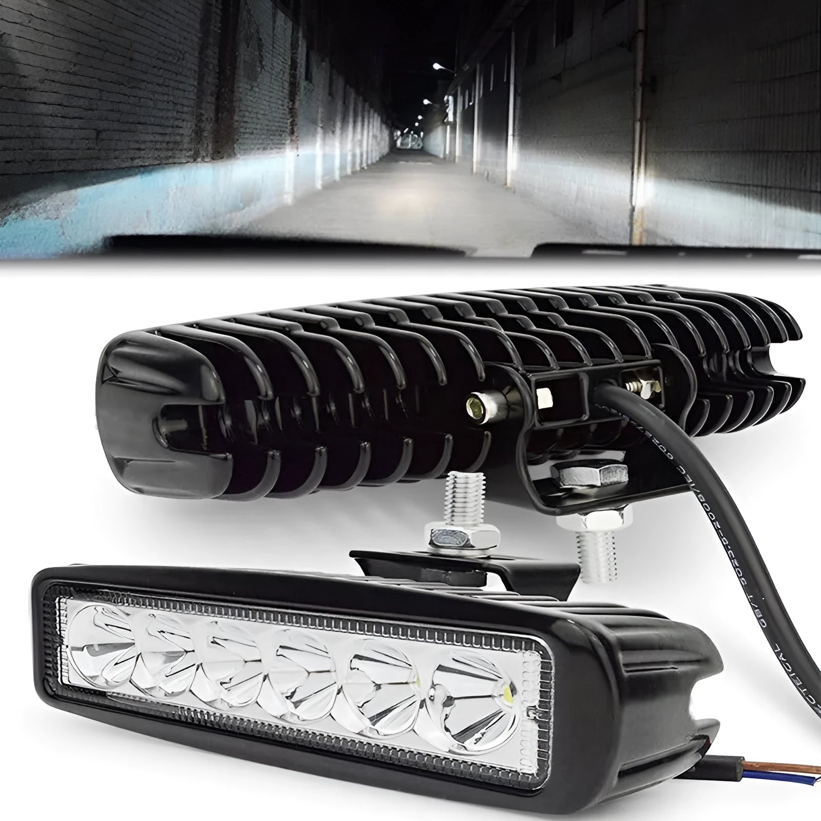 Black die-cast aluminium car LED auxiliary driving light with 6 LEDs and bracket mounting