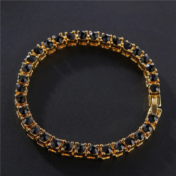 Men's single row iced out rhinestone tennis bracelet in gold and silver alloy link chain style