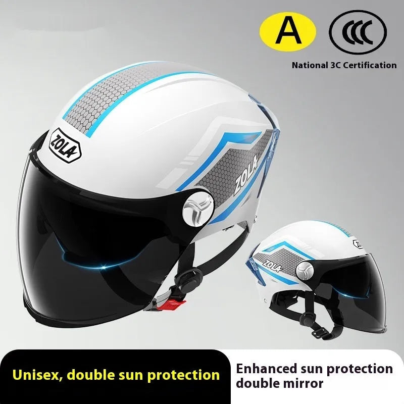 Children's 3C certified battery motorcycle half helmet in various colour options with mirror finishes