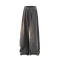 Plus-size straight-leg trousers with elastic waist, fleece lining and hollow-out detailing in black, dark grey or light grey