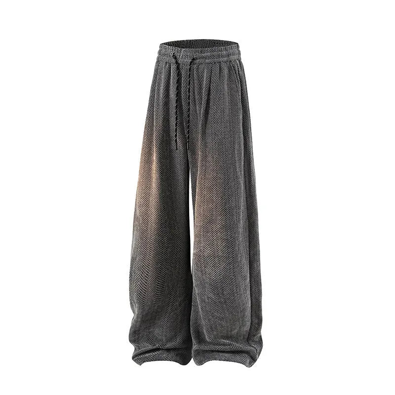 Plus-size straight-leg trousers with elastic waist, fleece lining and hollow-out detailing in black, dark grey or light grey