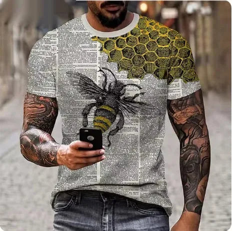 Men's black T-shirt with a detailed, raised 3D lion print on the chest.