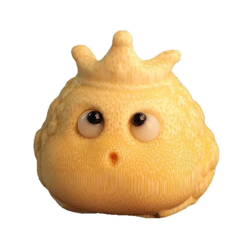 Solid bamboo carving of Crown Princess toad ornament with 5.0 live eye design in cute style