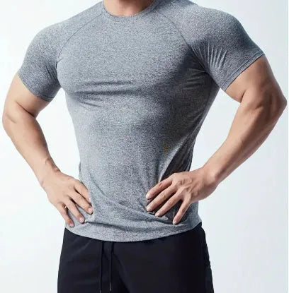 Men's quick-dry stretch polyester t-shirt in black, grey, green or pink colours