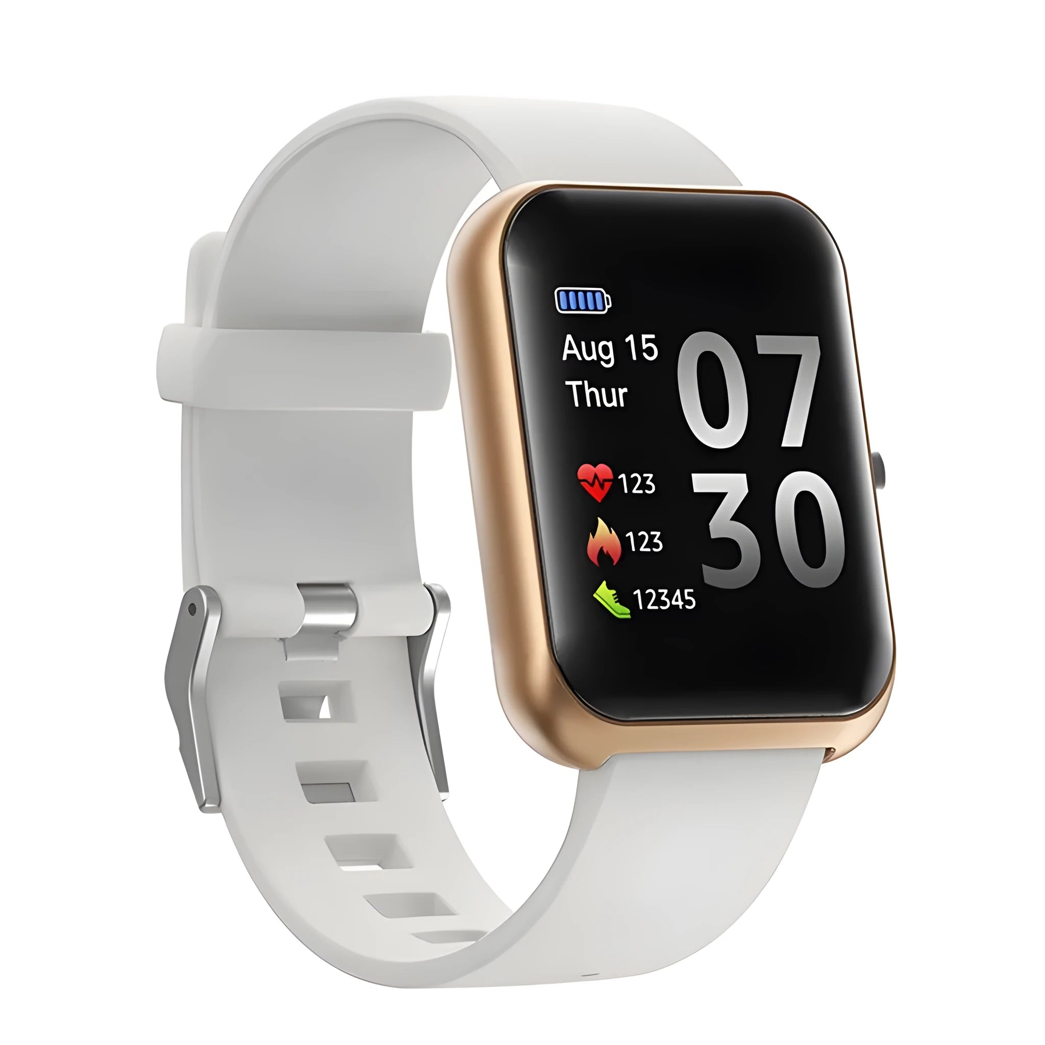 Square dial smart couple bracelet with silicone strap and aluminium case in five colour options.