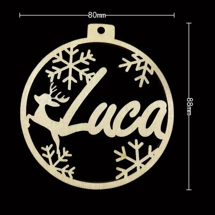 Hollow wooden Christmas tree pendant with DIY carving for English name, American style, 11 variations
