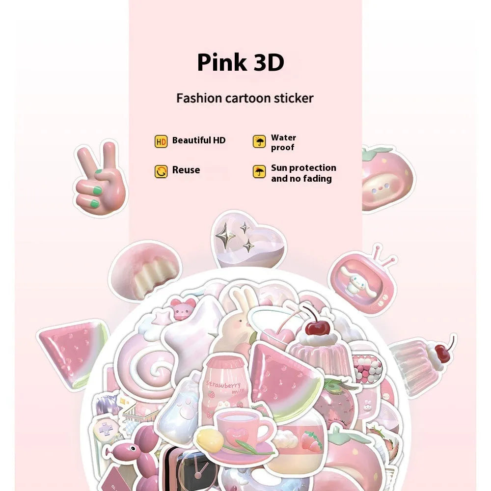 Close-up of pink girl heart decorative stickers with a 3D effect, showing Type A and Type B pattern examples.