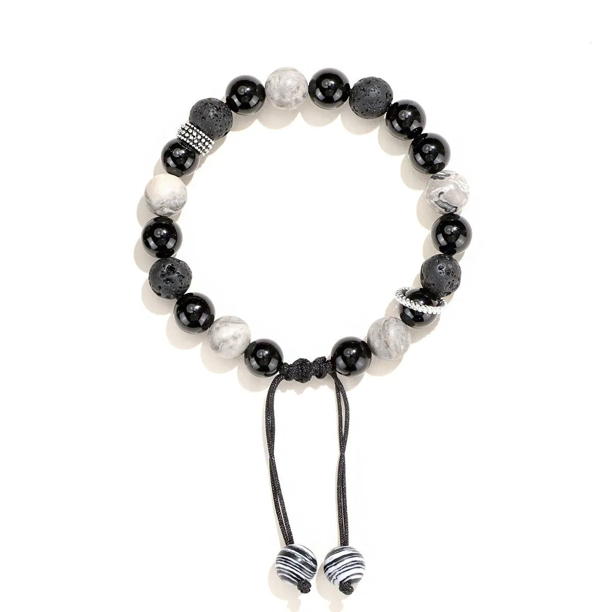 Black agate map stone volcanic rock bracelet with diamond design in 10mm and 8mm sizes