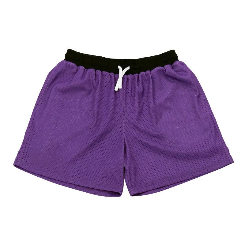 Men's mesh quick-drying shorts in black, red, grass green, purple or sky blue for running and fitness