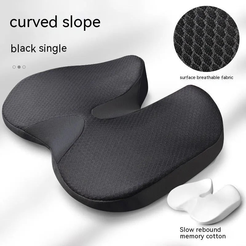 Curved bevel design seat cushion with memory foam core for tailbone support