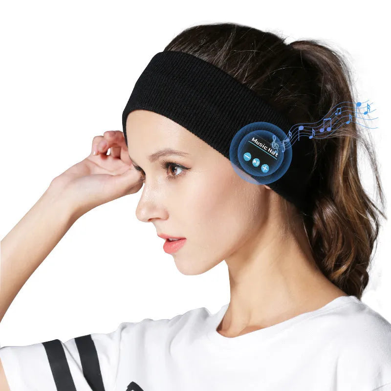 Bluetooth 5.4 sports headband with integrated eye mask and music scarf in black, dark grey, and grey-white colours