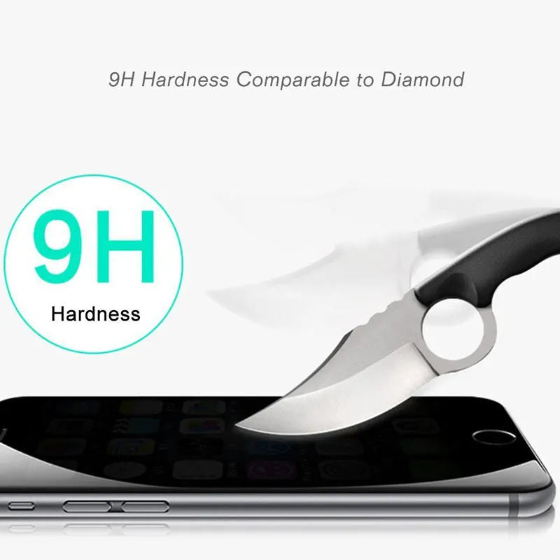 Black anti-peeping tempered glass screen protector for iPhone showing HD clarity