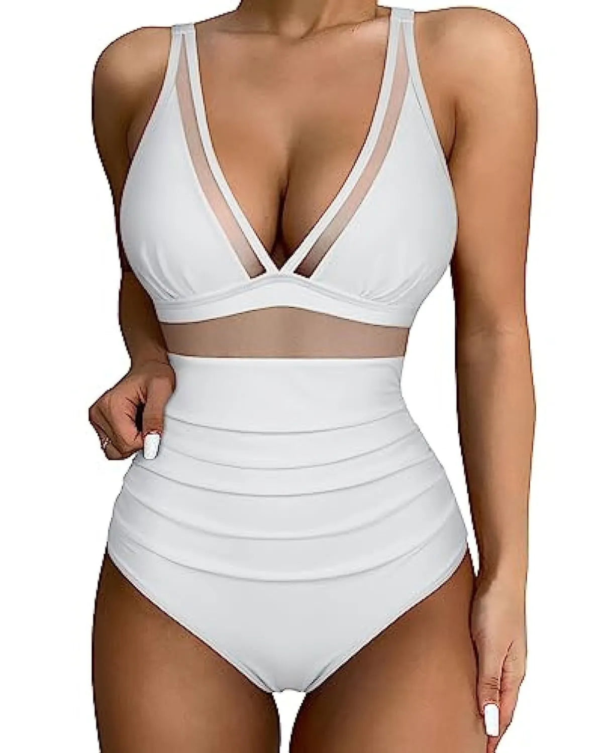 Women's high waist backless one-piece swimsuit in quick-drying polyester fabric