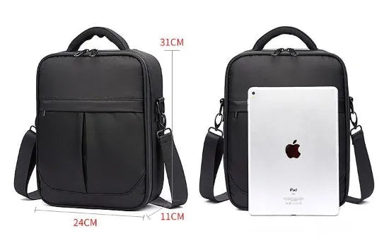 Black men's messenger shoulder bag made from Oxford fabric with dimensions 24x11x31cm