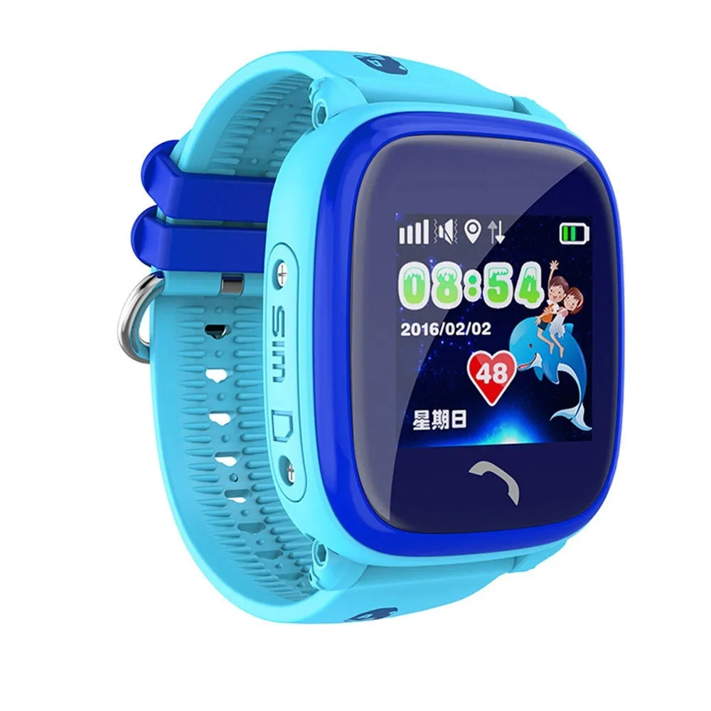 DF25 blue children's waterproof smart watch with touch screen on silicone wristband