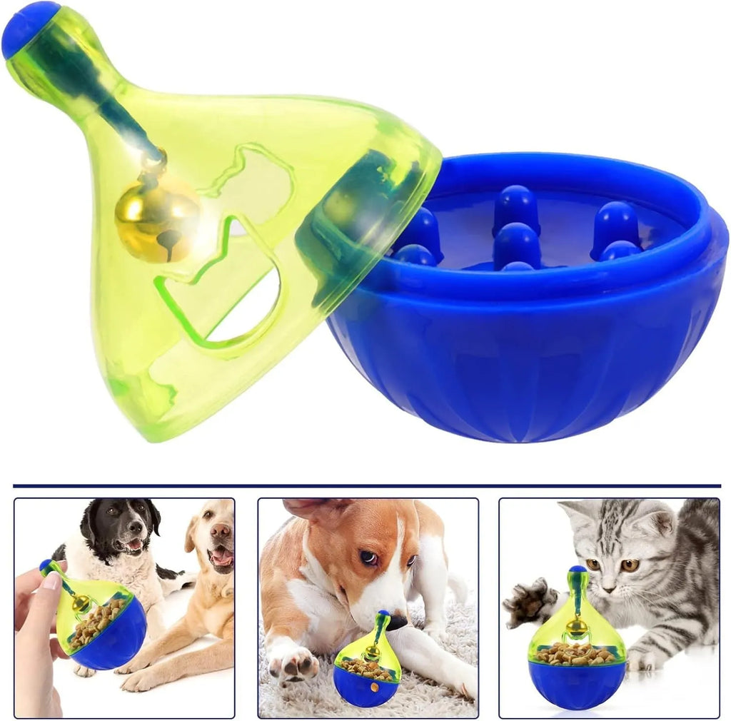 Tumbler-shaped interactive pet treat dispenser toy for dogs and cats