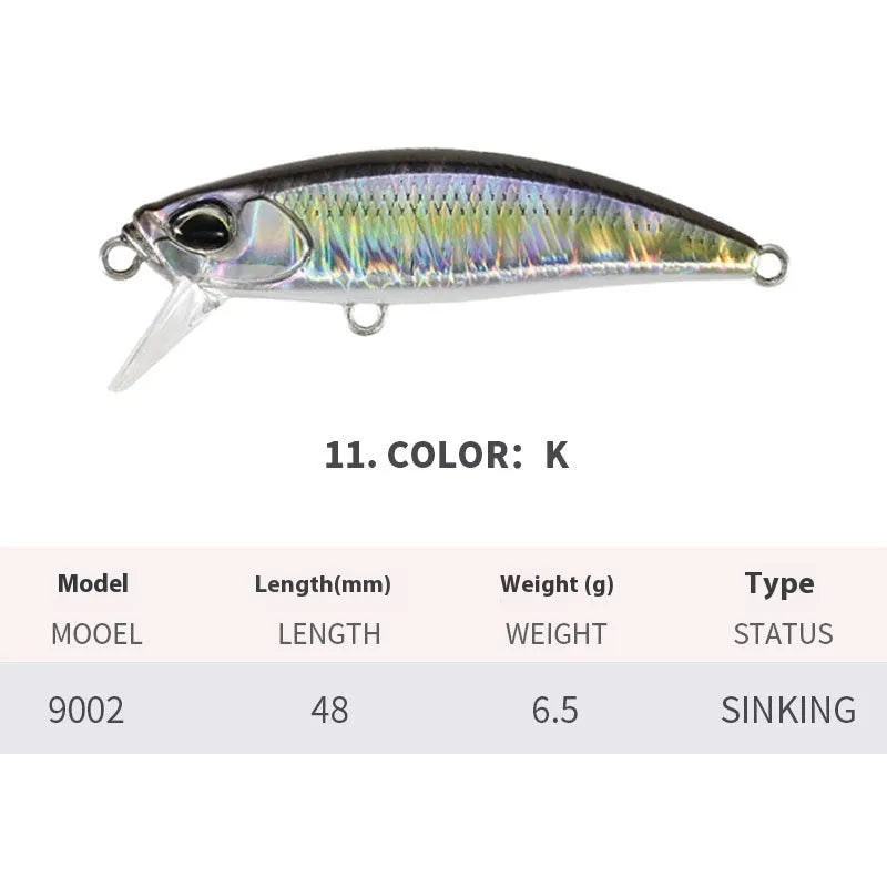 Japanese submerged mino fishing lure 48mm length for mandarin fish and snakehead in multiple colour options
