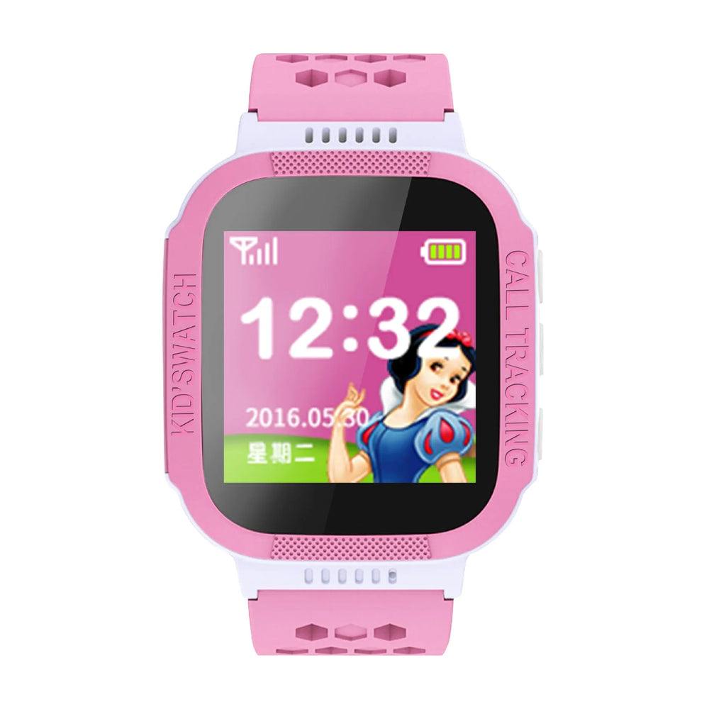 Blue children's phone watch with 1.44 inch screen showing simple interface