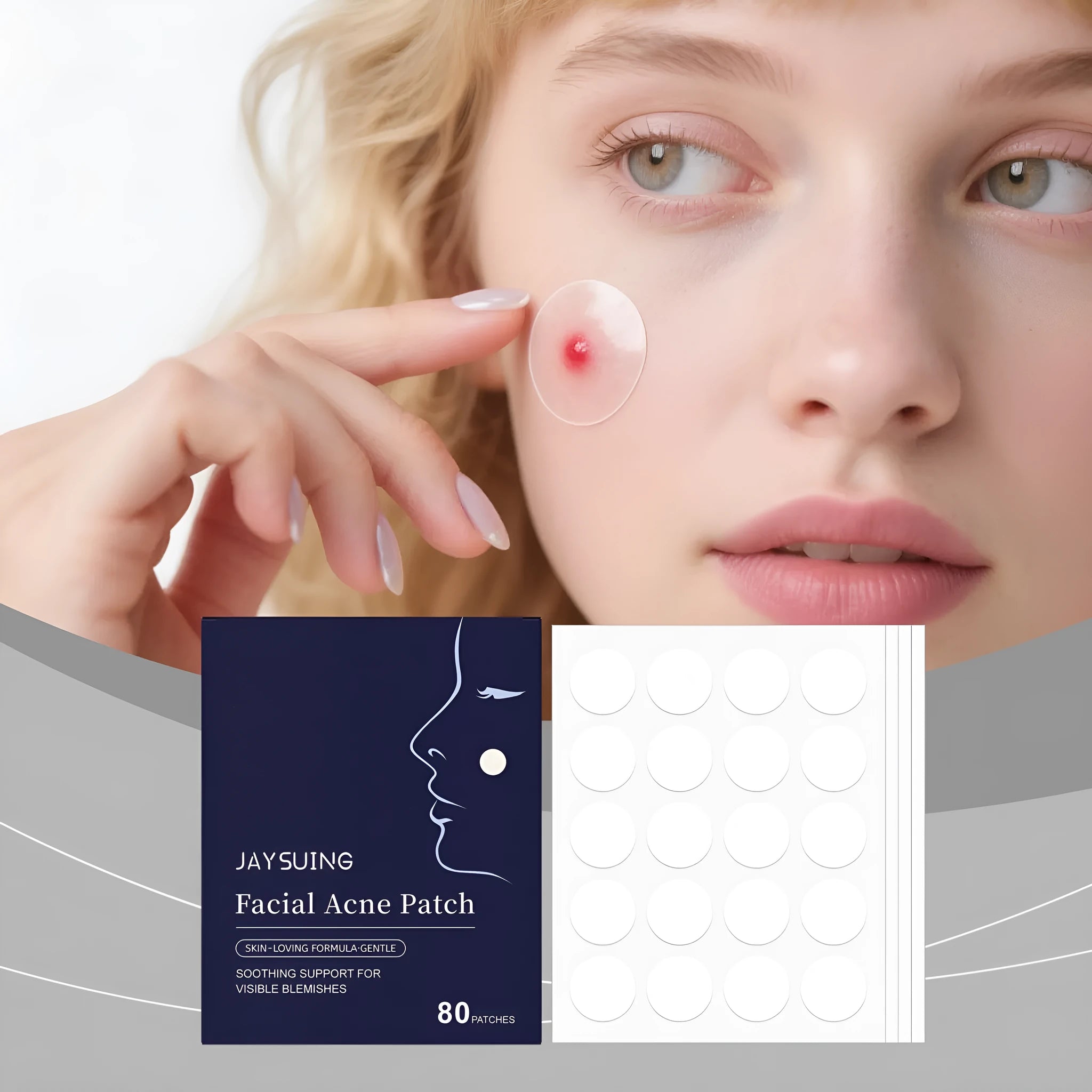 Pack of 80 breathable hydro-colloid acne patches for facial spot treatment