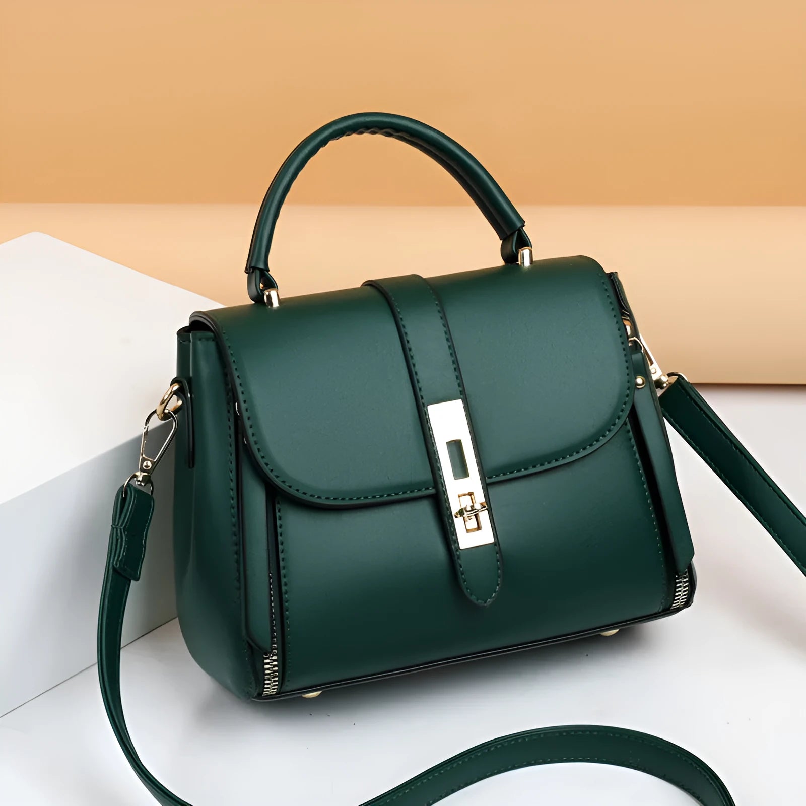 Soft black PU women's messenger shoulder bag with square vertical shape