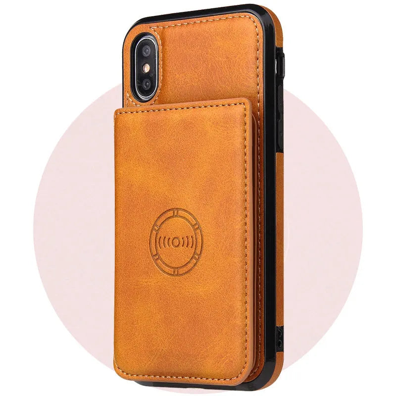 iPhone 11 card wallet case in imitation leather showing card slots on back cover