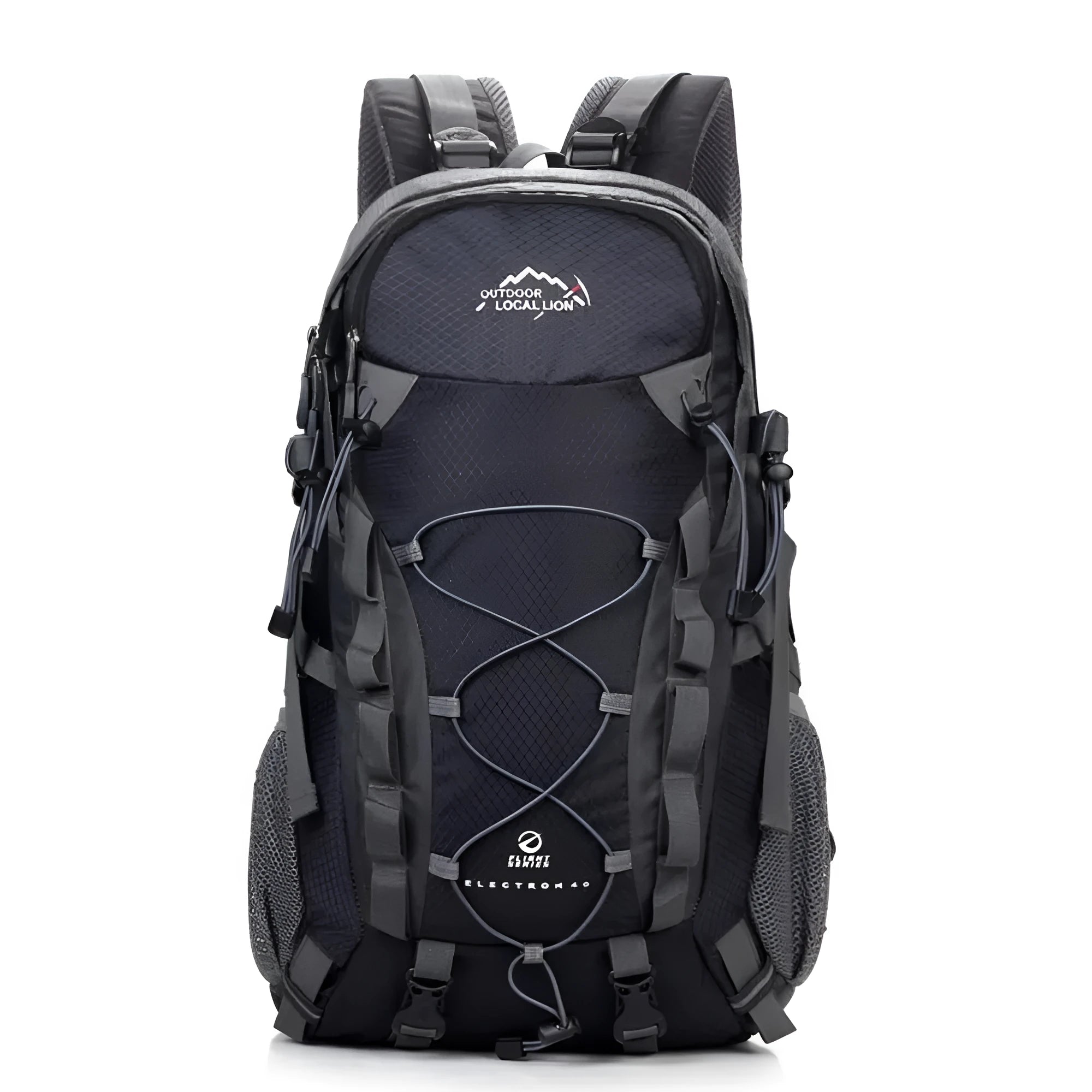 Polyester sports backpack in green showing 32cm width and 50cm height dimensions