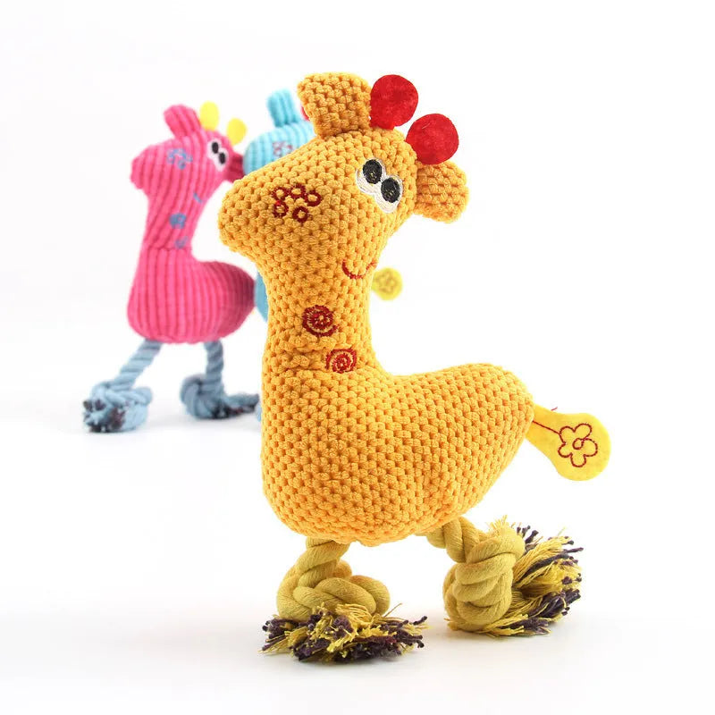Blue deer-shaped plush dog toy with corn grain texture and sound feature for pet play